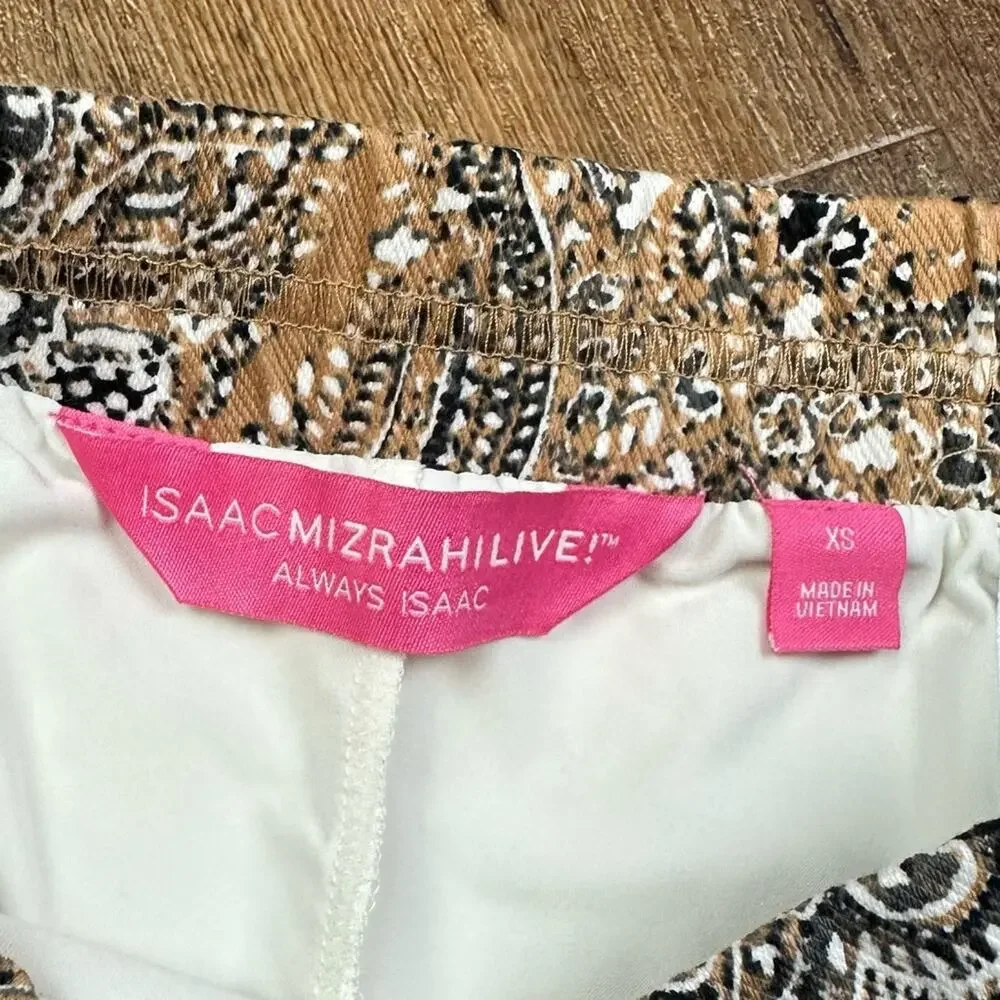 Printed Knit Denim Paisley Skort Sz XS Elastic Waist Isaac Mizrahi Live NWOT